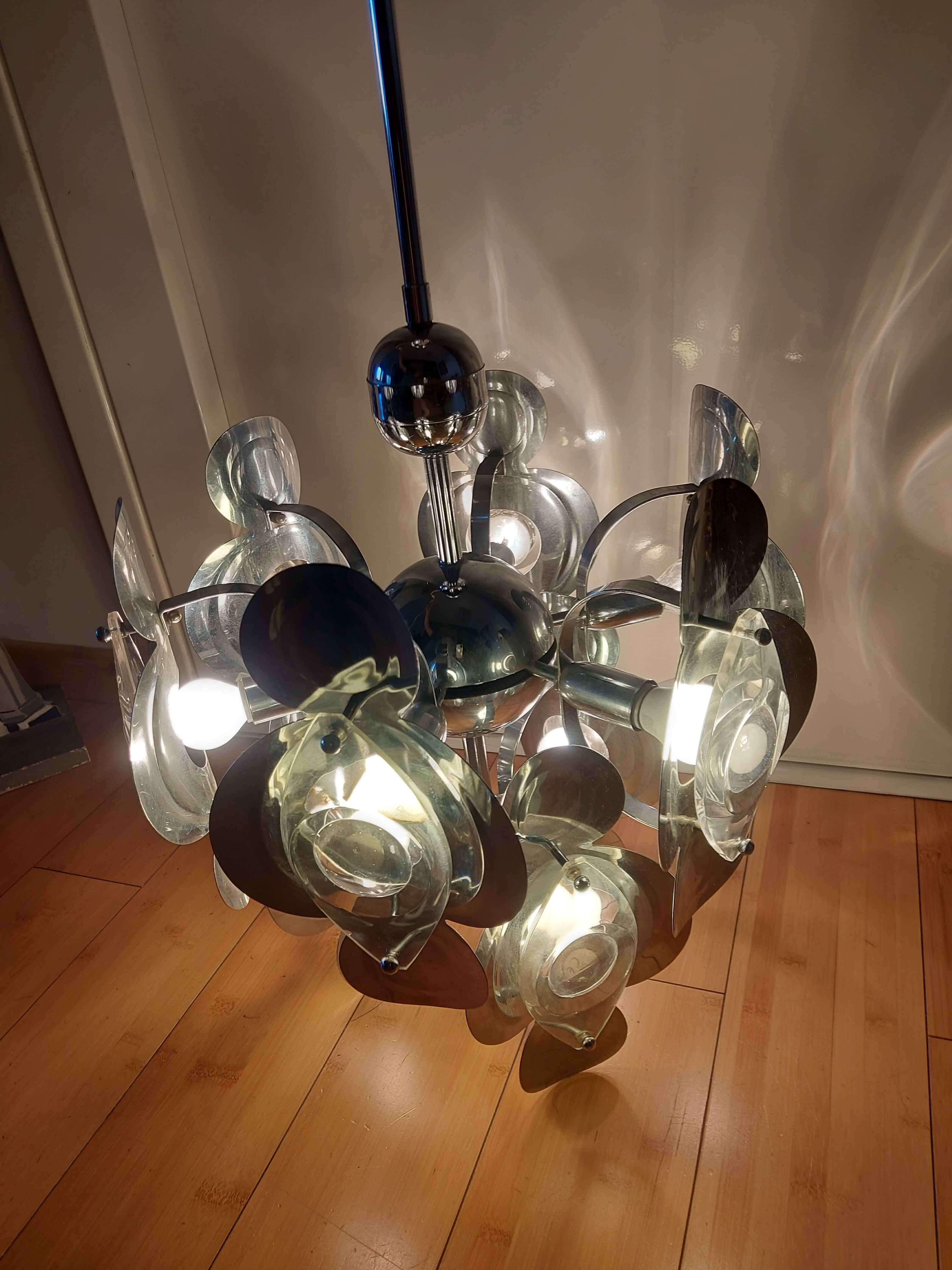 Vintage chandelier 70'S Oscar Torlasco , 9 lights