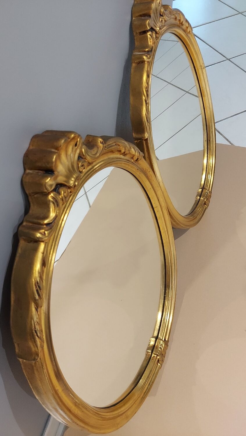 Paire de miroirs oval  doré vintage