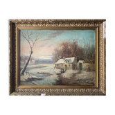 HST painting "Winter landscape" signed Flemish + frame XIX°
