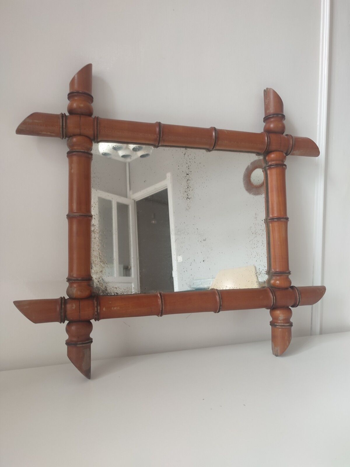 Vintage bamboo wood mirror