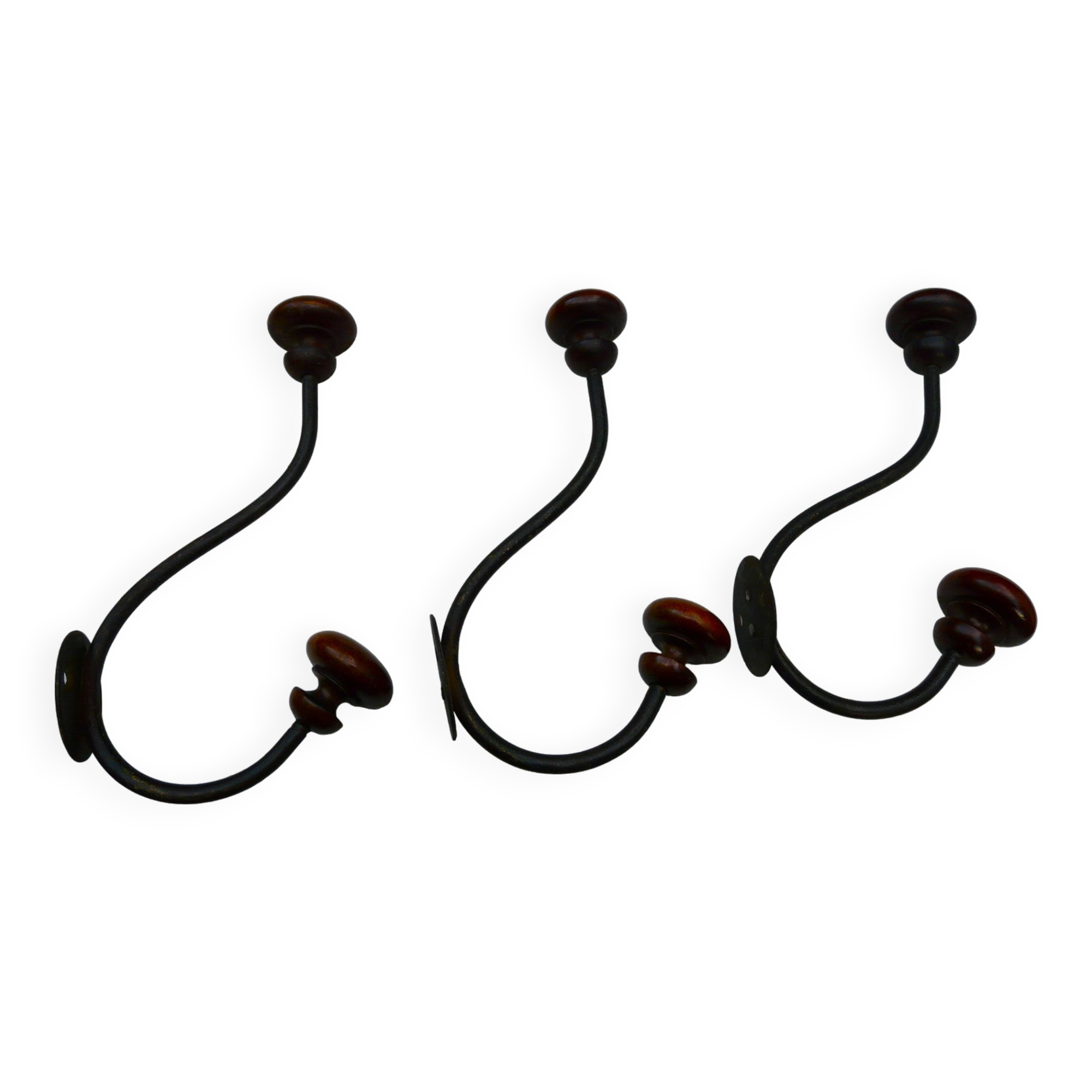 Lot de 3 porte-manteaux double patères bistrot bois et métal