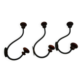 set of 3 double wooden and metal bistro hooks