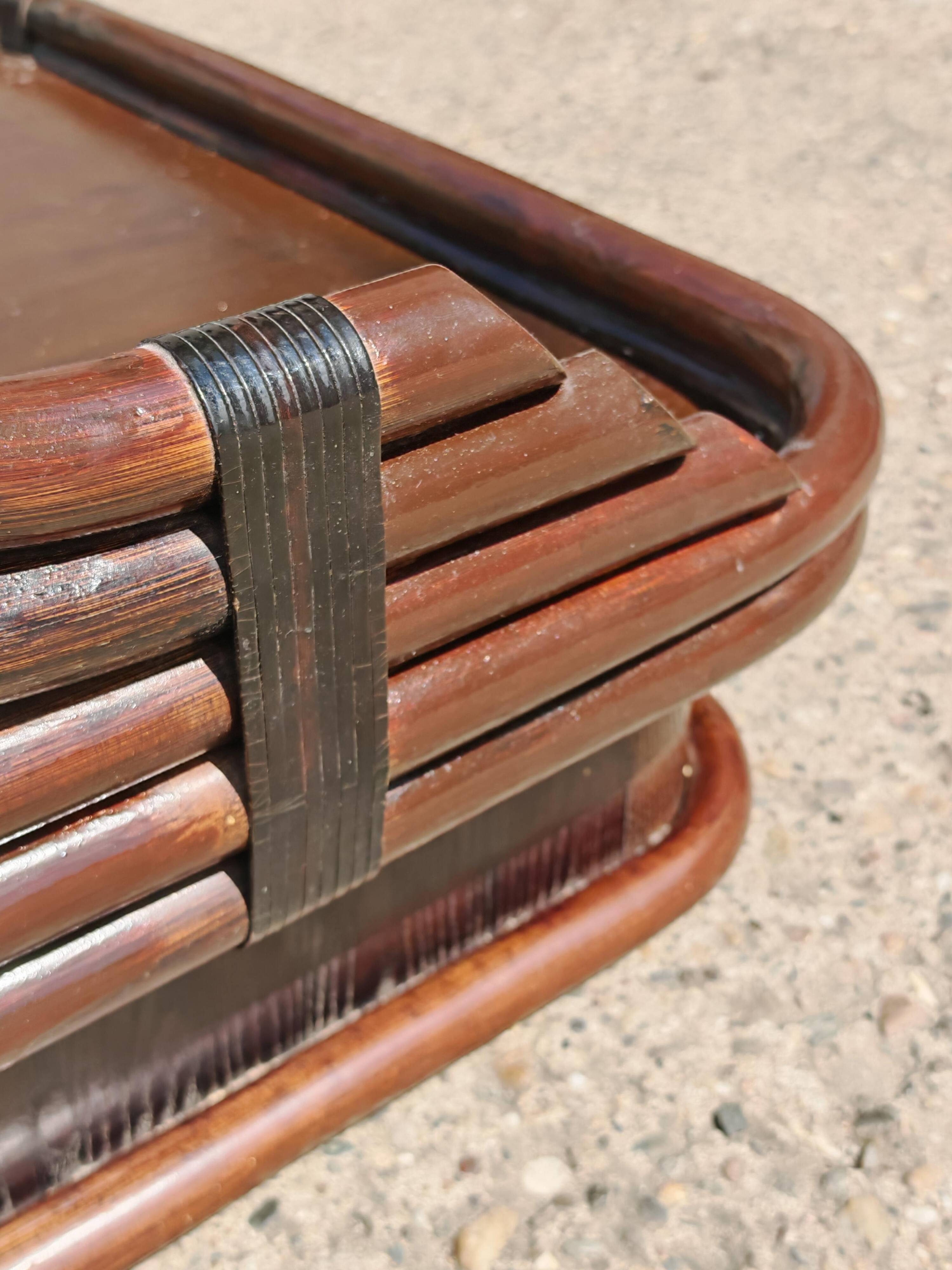 Canapé Mid Century Modern en bambou et cuir par Vivai del Sud