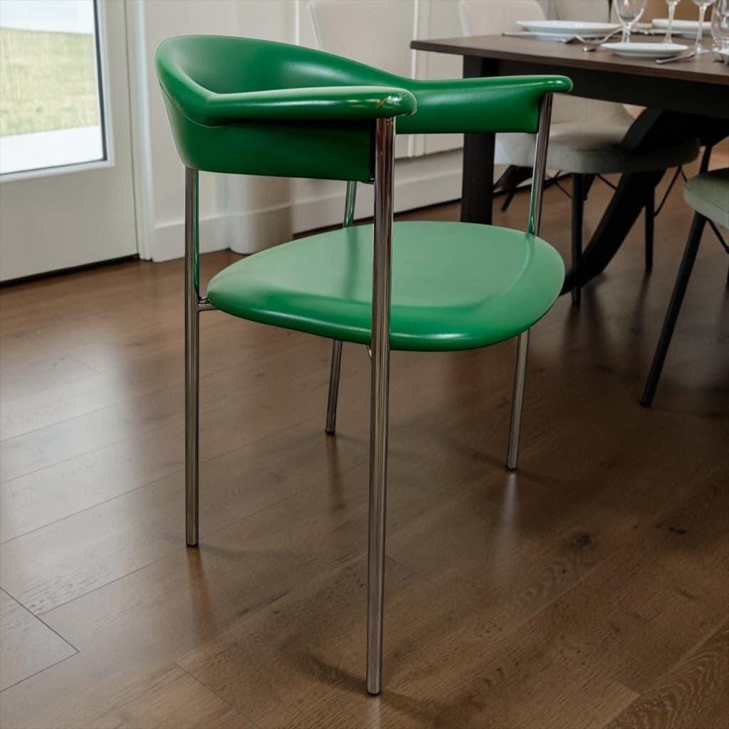 Chaise vintage chromée avec revêtement en skaï vert