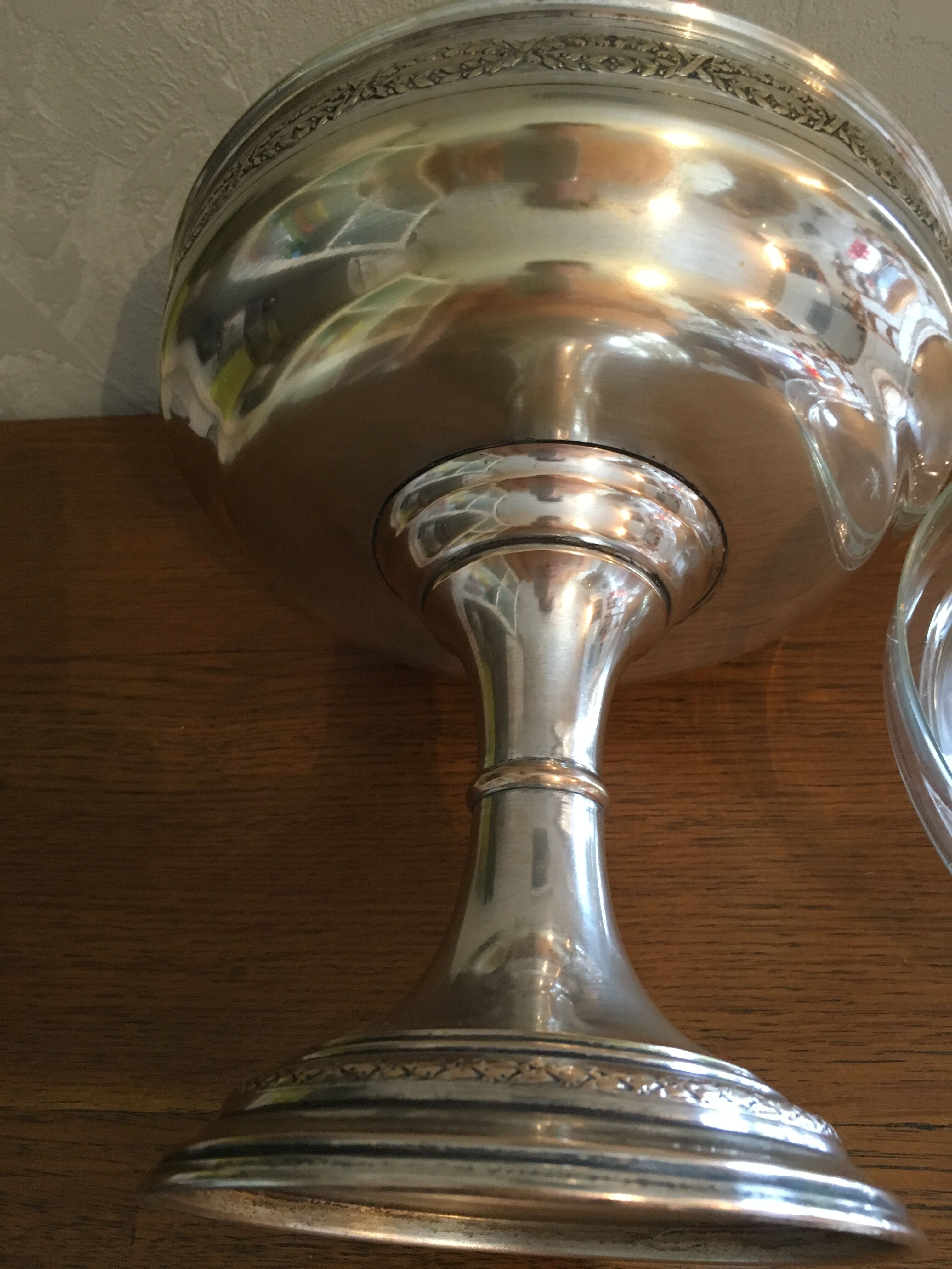 Old metal and glass compotier