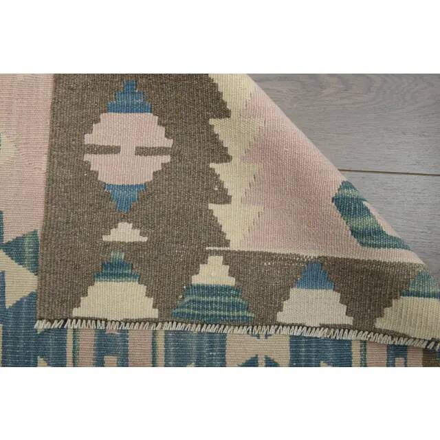1970s Vintage Turkish Oushak Handmade Wool Cotton Pink Runner Rug 93x176