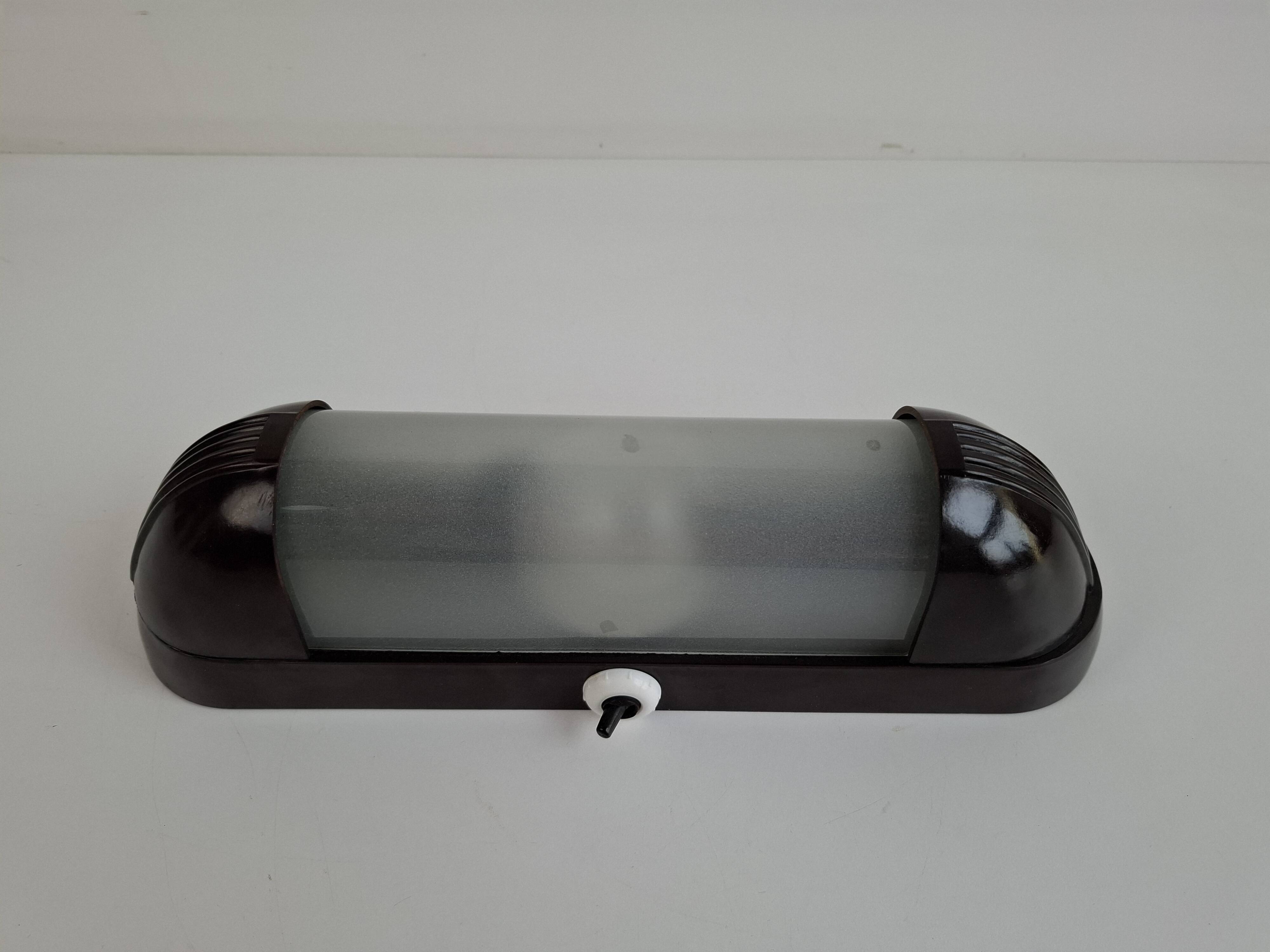 1930s Czechoslovak Art Deco Bakelite Wall Lamp with Frosted Glass