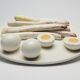 Wall plate with asparagus and hard-boiled eggs in relief, origin Italy