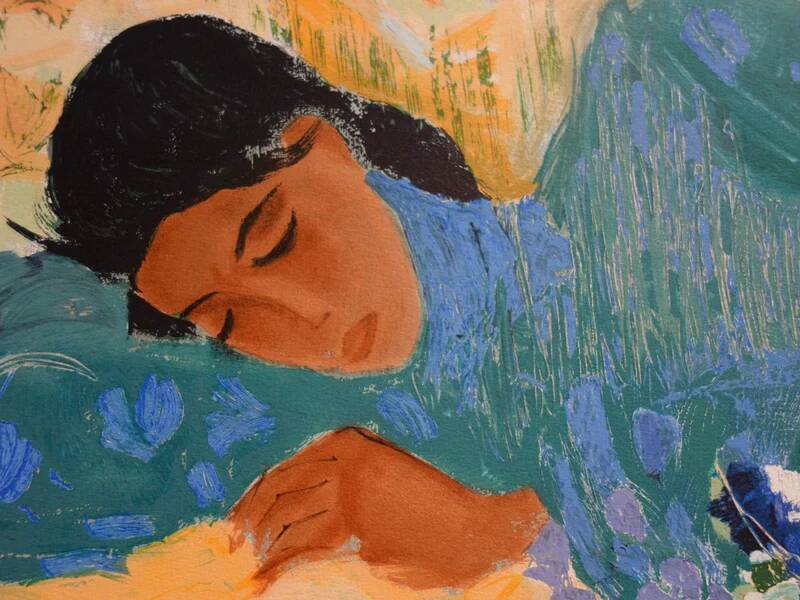 Lithograph "Gentleness, Young Woman Asleep" signed Nancy Delouis
