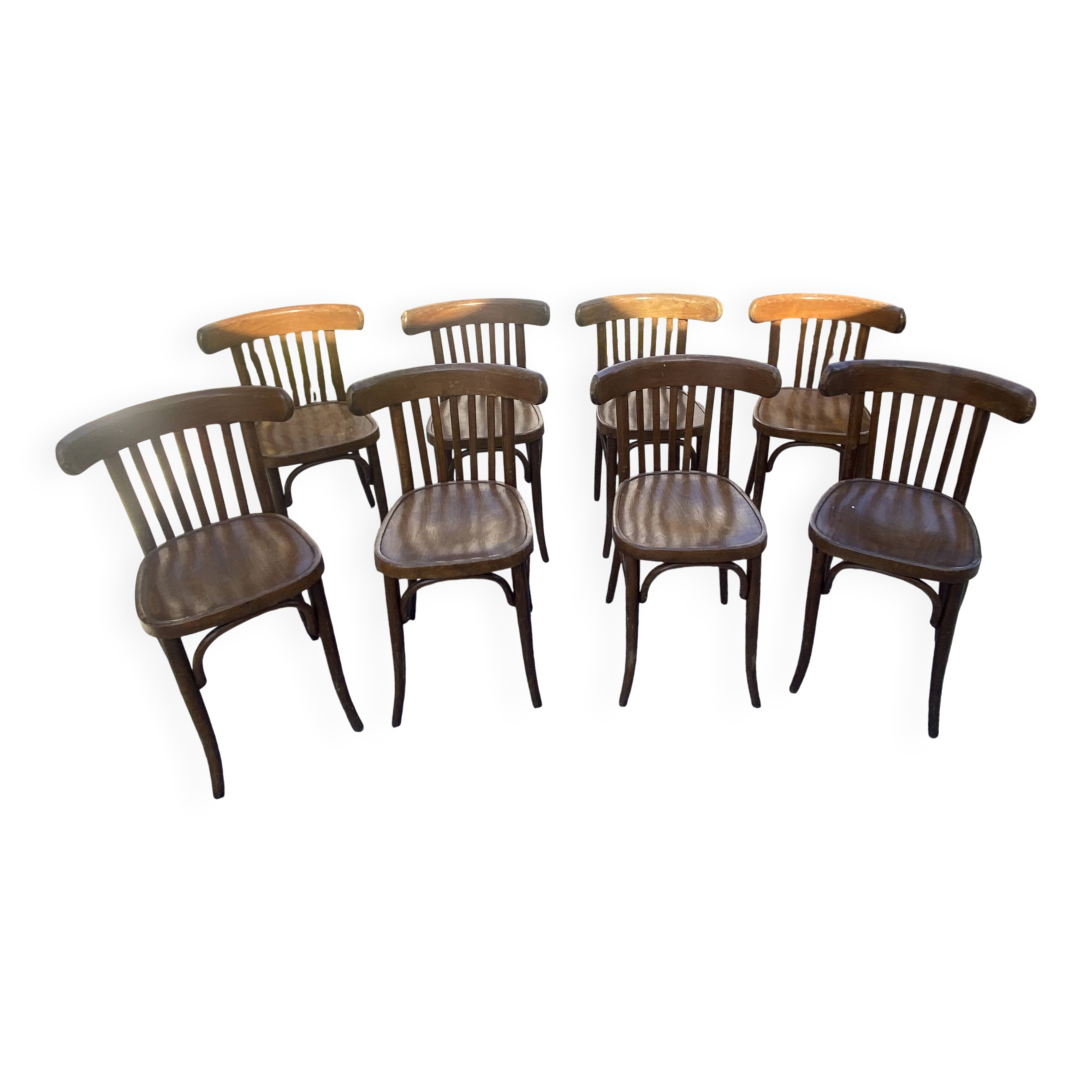 Ensemble de 8 chaises bistrot style Baumann bois courbé Annee 50/60