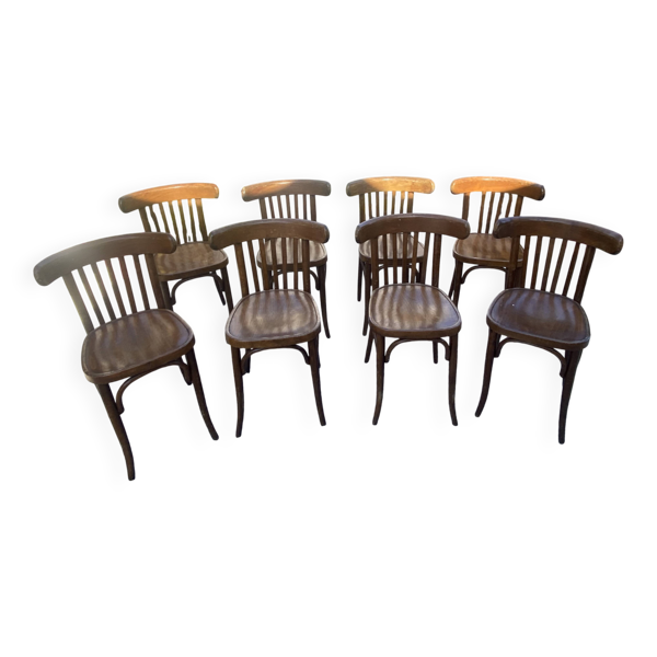 Ensemble de 8 chaises bistrot style Baumann bois courbé Annee 50/60