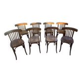 Ensemble de 8 chaises bistrot style Baumann bois courbé Annee 50/60