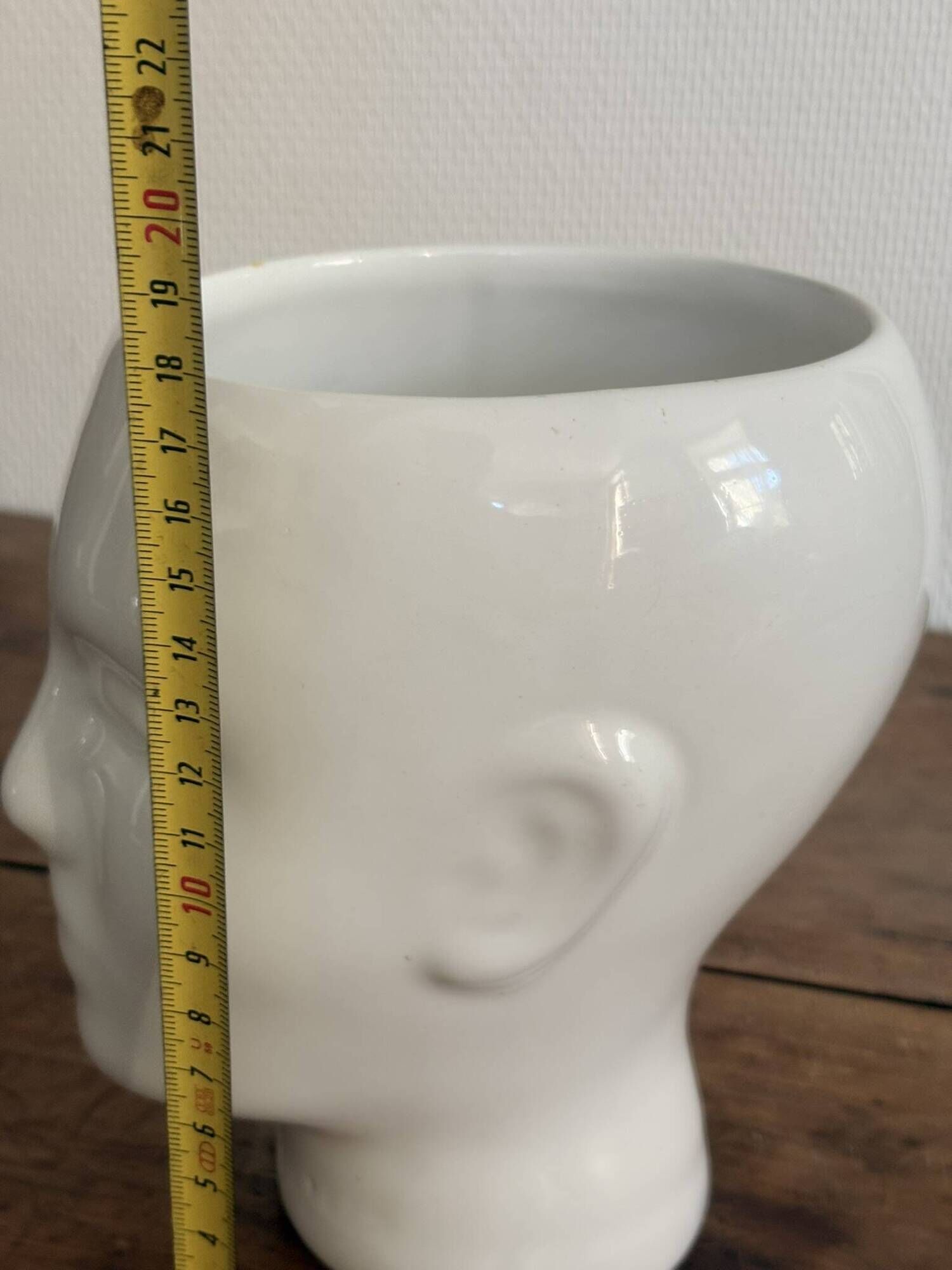 White Ceramic Vase Pot Male Head Minimalist Face Vintage Design