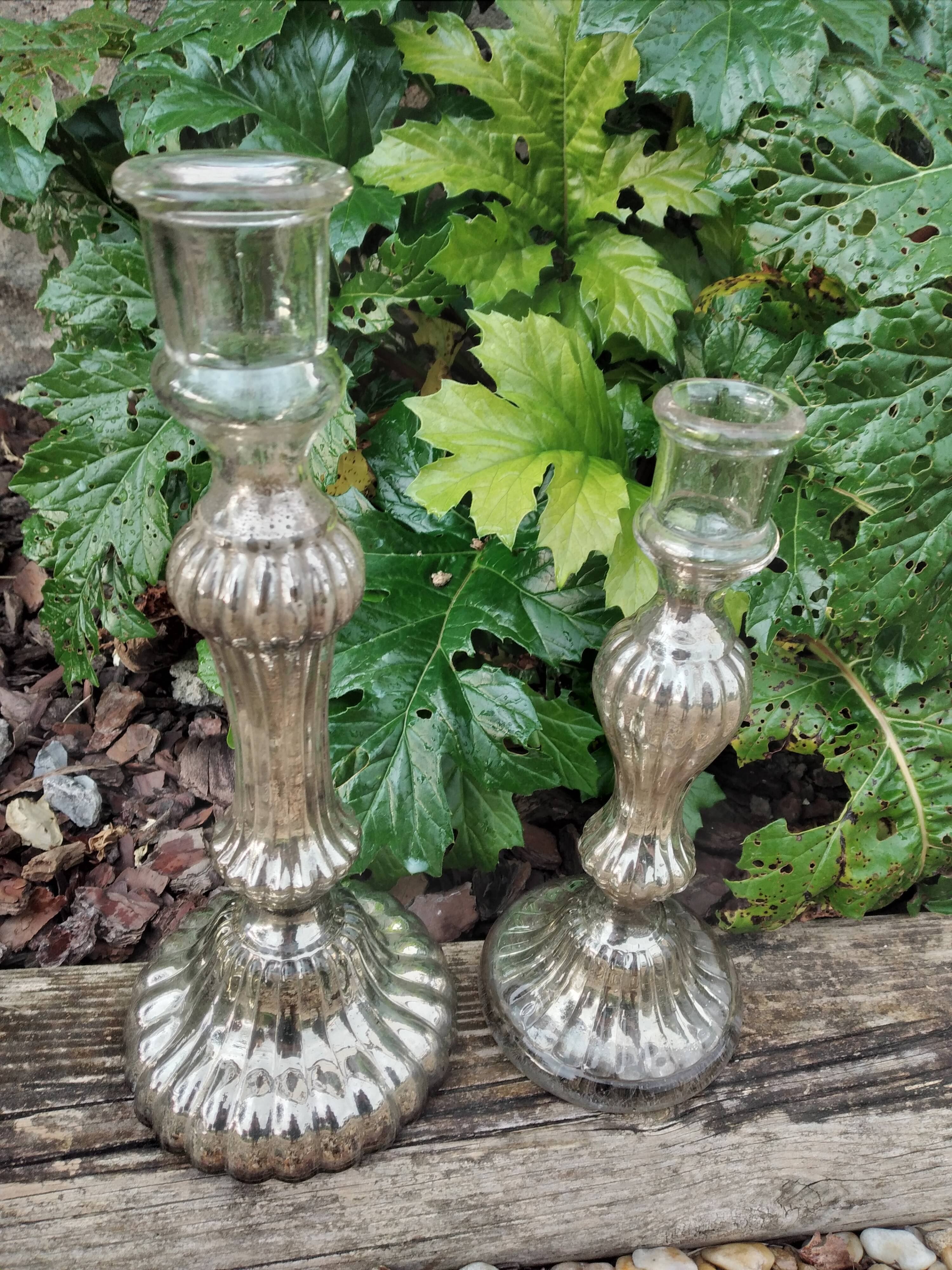 Eglomisé glass candle holders