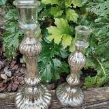 Eglomisé glass candle holders