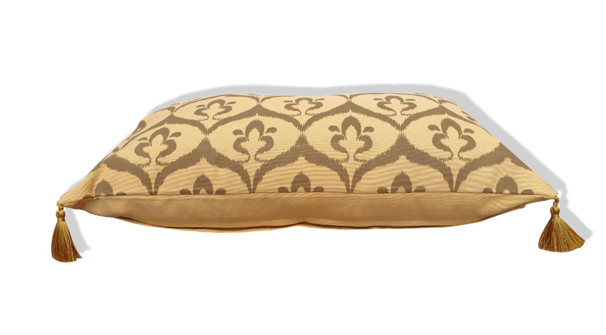 Housse de coussin ottoman style ikat ocre havane, verte olive, 30 x 50 cm