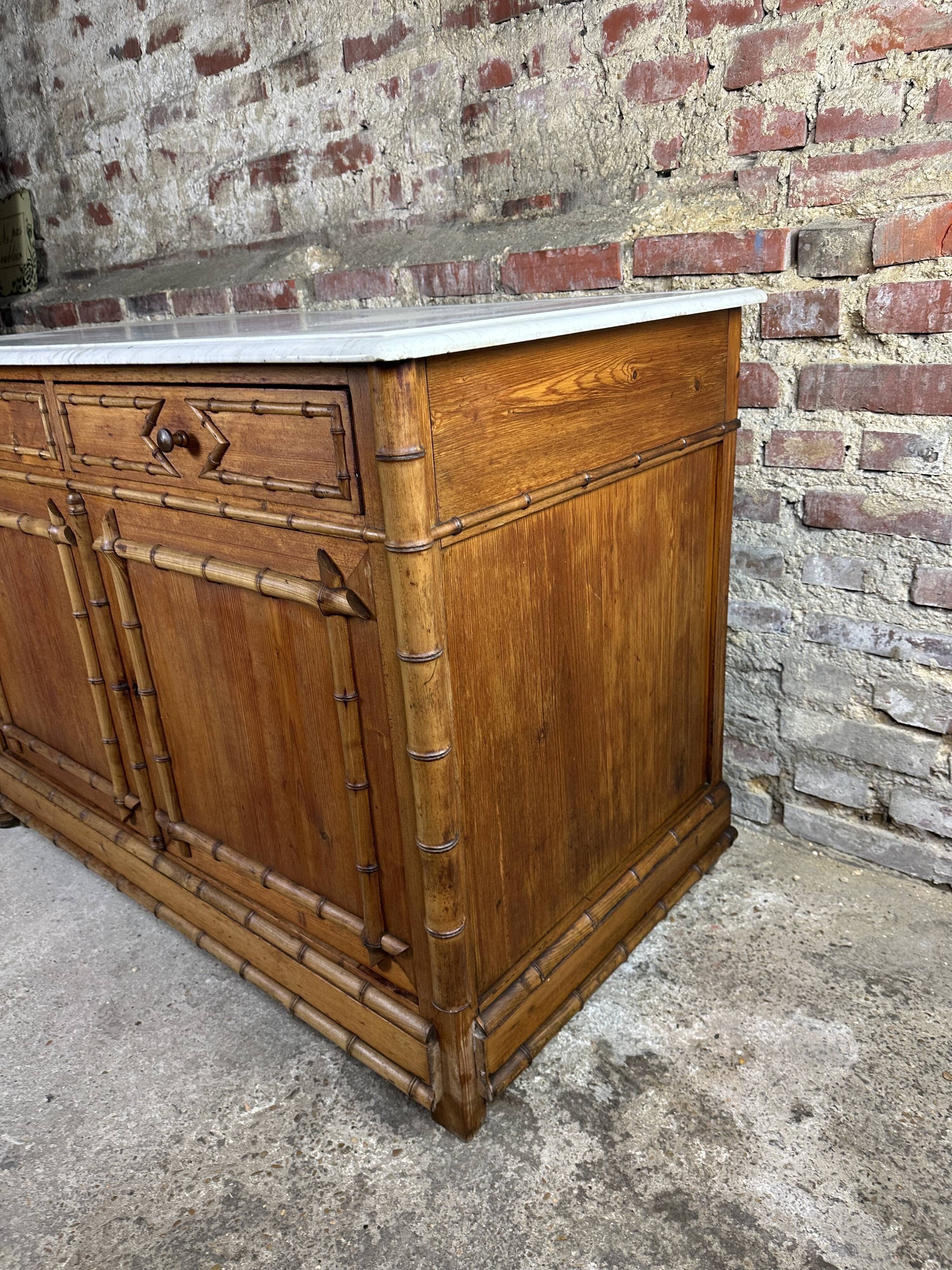Bamboo-style pine sideboard and marble top early nineteenth century