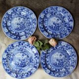 Lot de 4 assiettes à dessert anglaises bleu cobalt