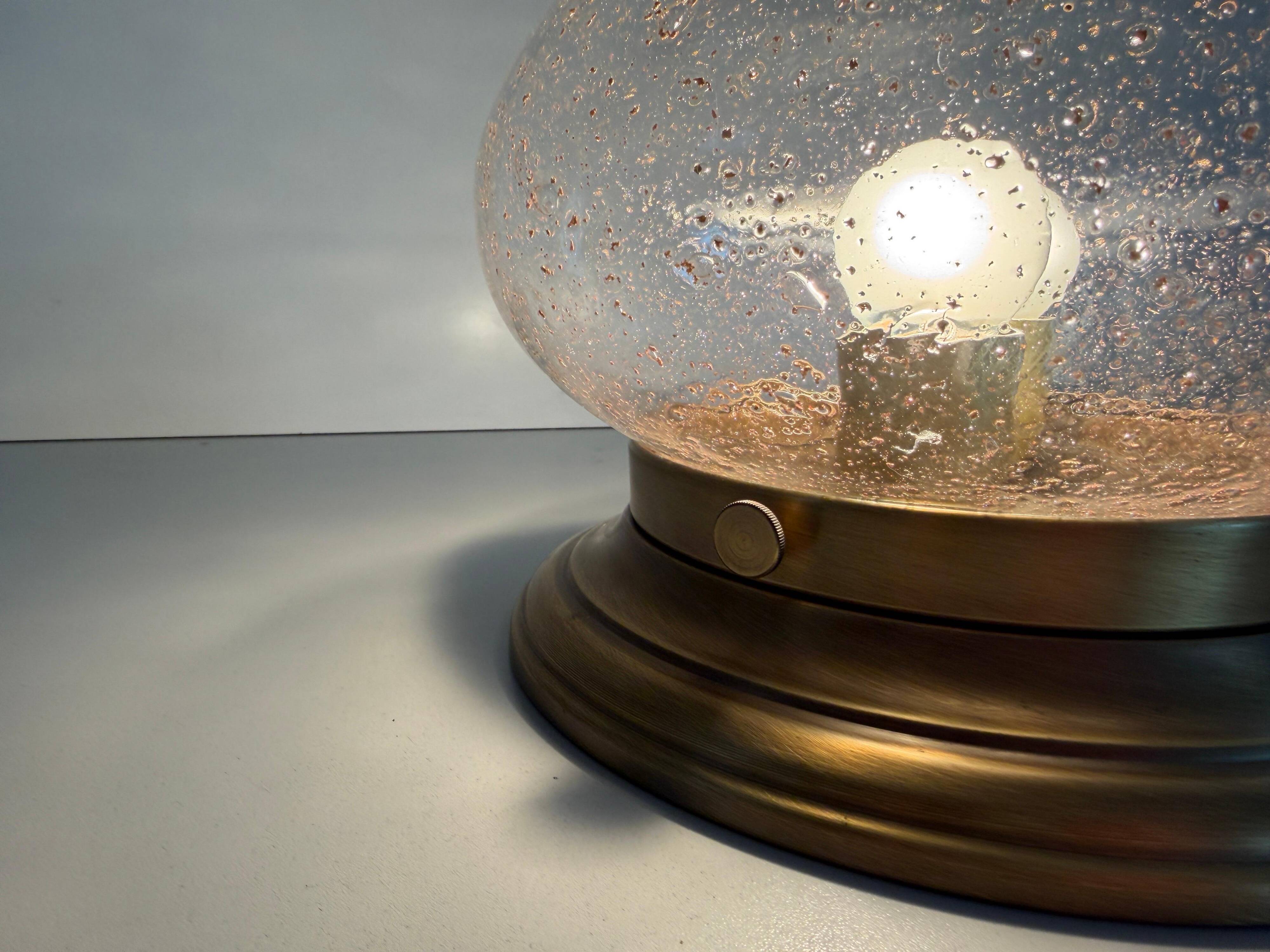 Flush glass shade with bubble pattern and brass base by Hillebrand, 1960s, Germany.