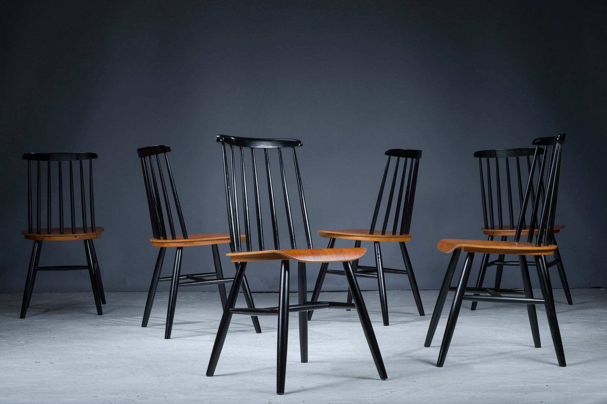 French Fanett Beech and Teak Chairs by Ilmari Tapiovaara, 1960s, Set of 6