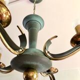 Lustre moderniste vert céladon et laiton massif