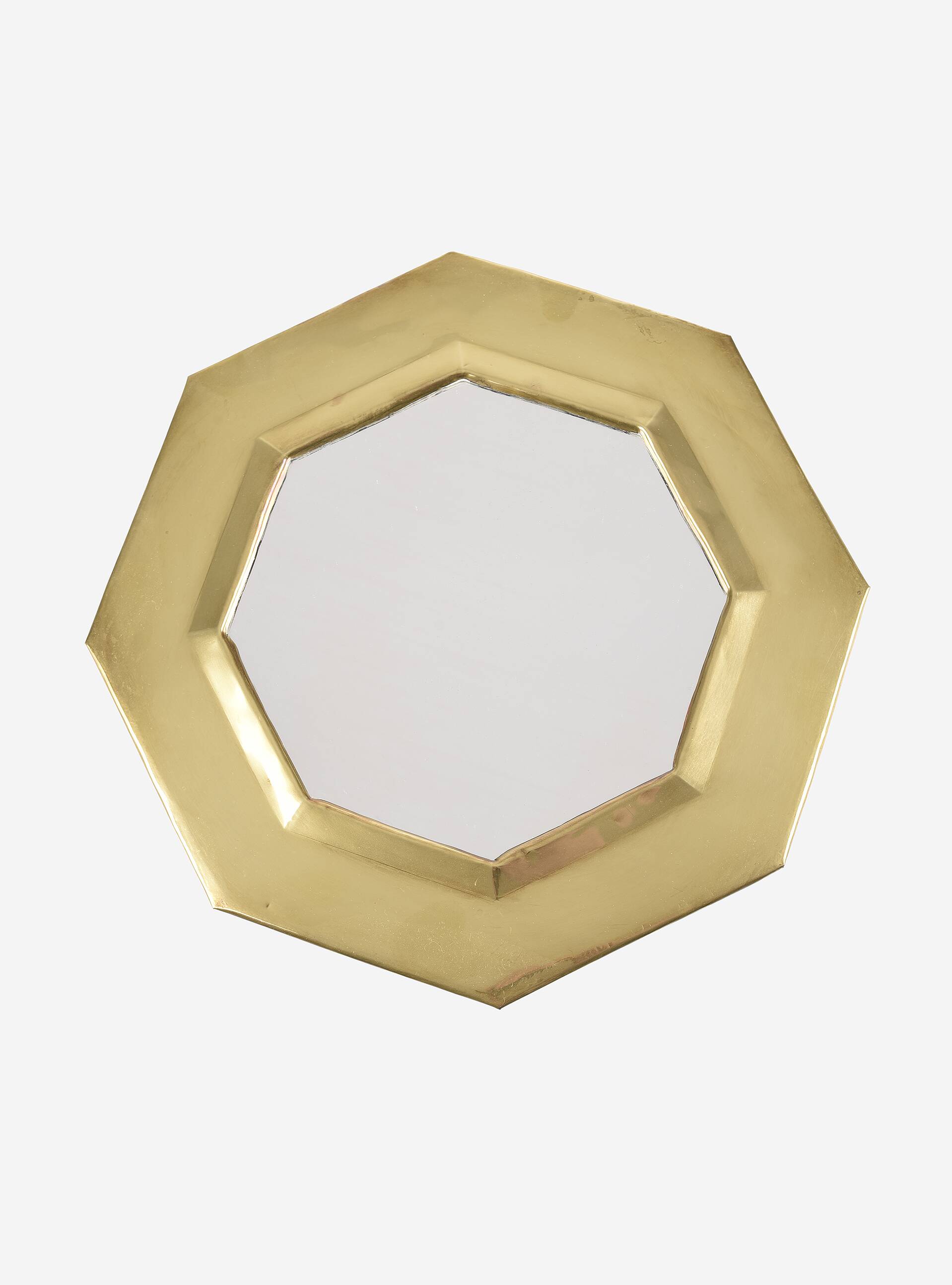 Old golden octagonal mirror, in brass