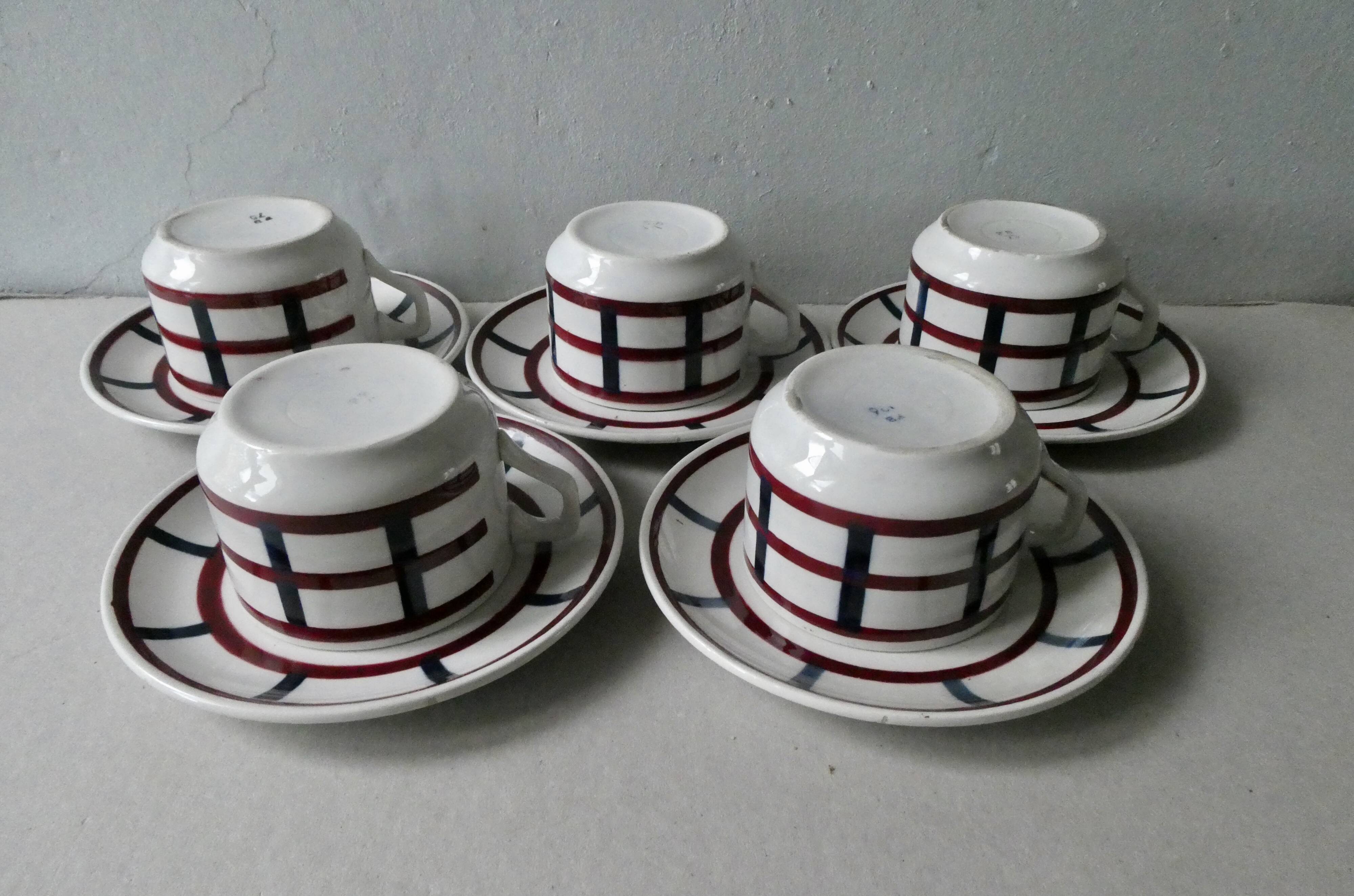 5-cup Badonviller set, Basque décor, Béarn