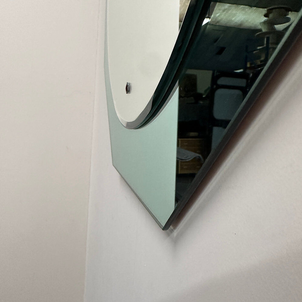 Miroir en verre aqua octogonal italien, miroir central rose doux, années 1970.