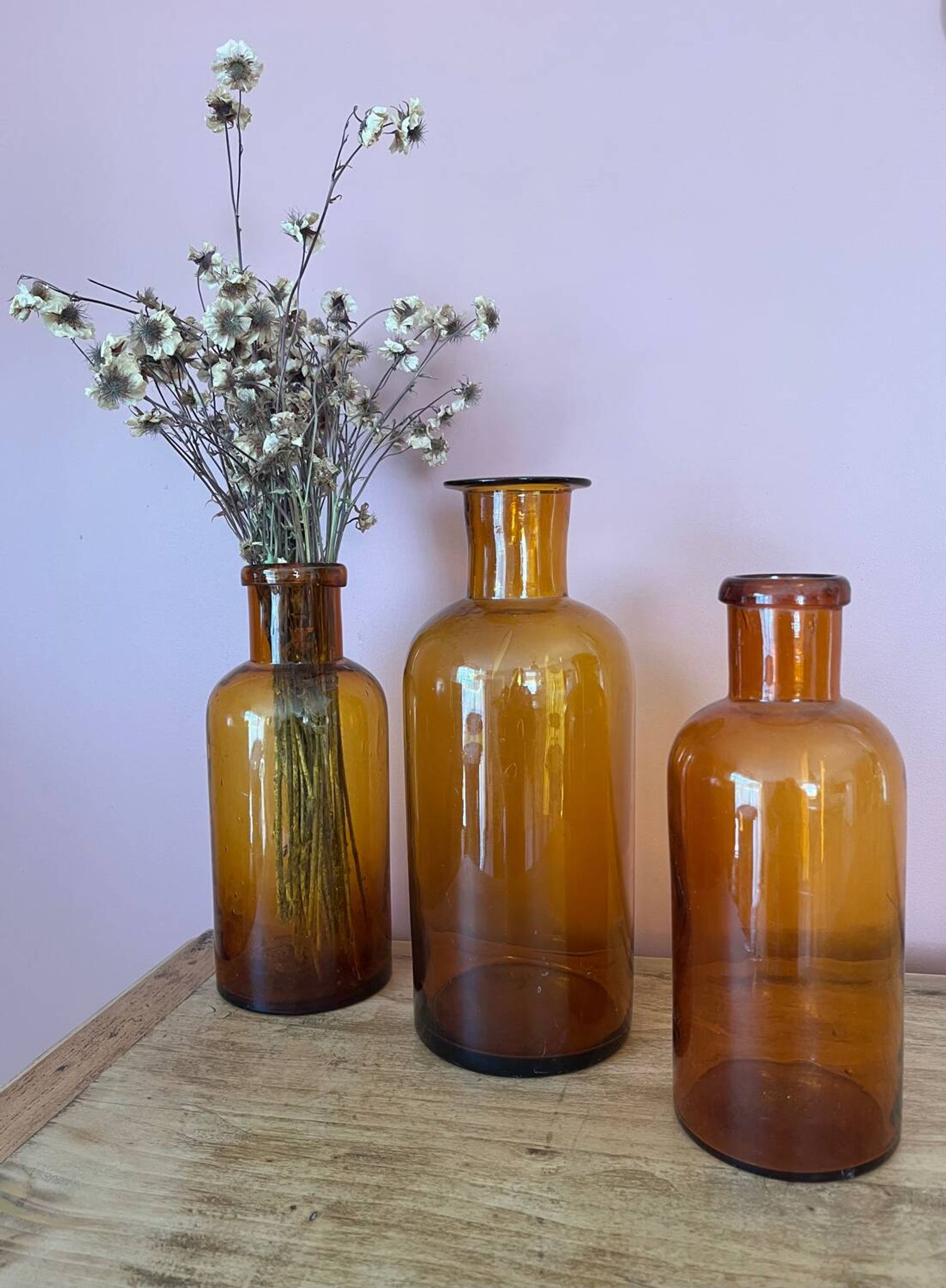 Amber glass vase bottle