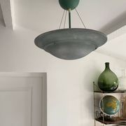 Large vintage lustra suspension light fixture large translucent green basin - SCE made in France