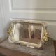 Ancien Plat Plateau Service Métal Argenté Art déco Anse Noeux Doré
