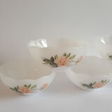 Set of 5 ramekins opaline Arcopal France roses 60s vintage