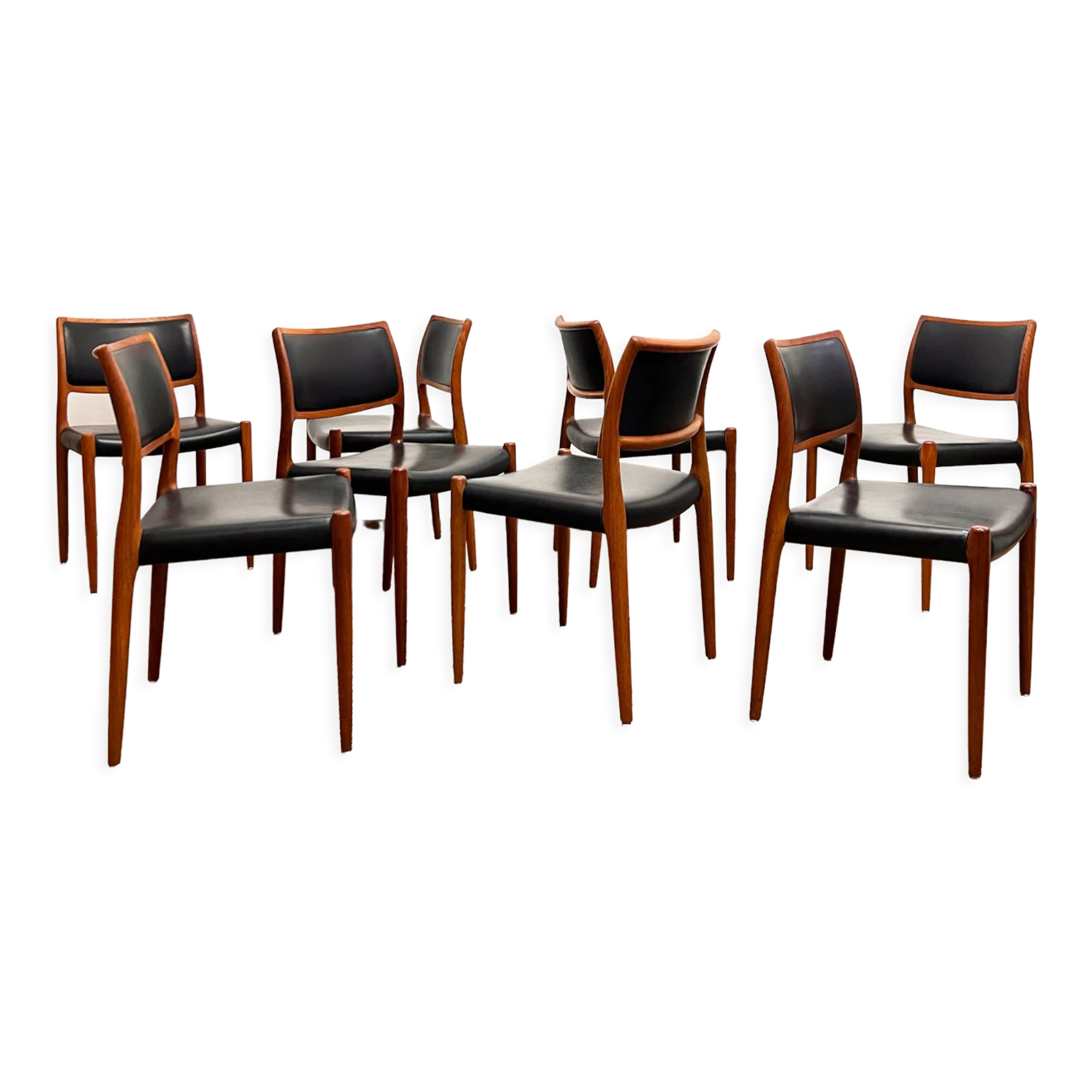 8 Danish Mid-Century Teak Dining Chairs #80 by Niels O. Møller for J. L. Moller, 1960s