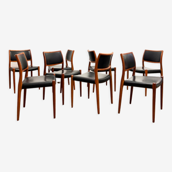 8 Danish Mid-Century Teak Dining Chairs #80 by Niels O. Møller for J. L. Moller, 1960s