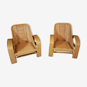 Paire de fauteuils en rotin et bambou 60