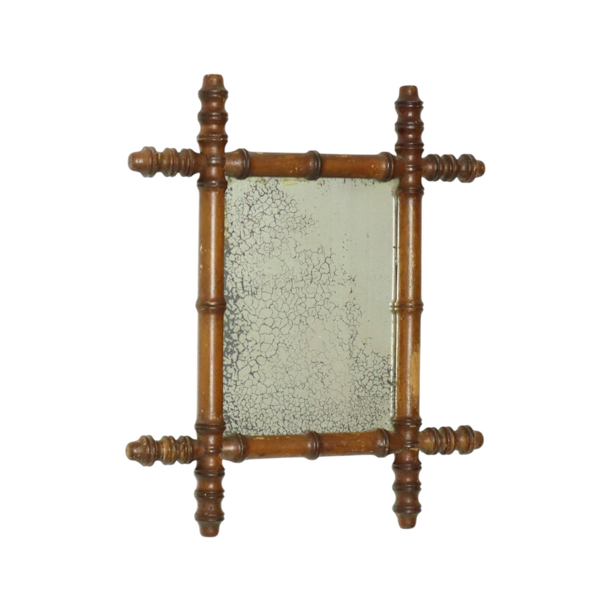 Antique Wooden Faux Bamboo Mirror France 40x34cm