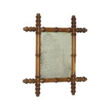 Antique Wooden Faux Bamboo Mirror France 40x34cm
