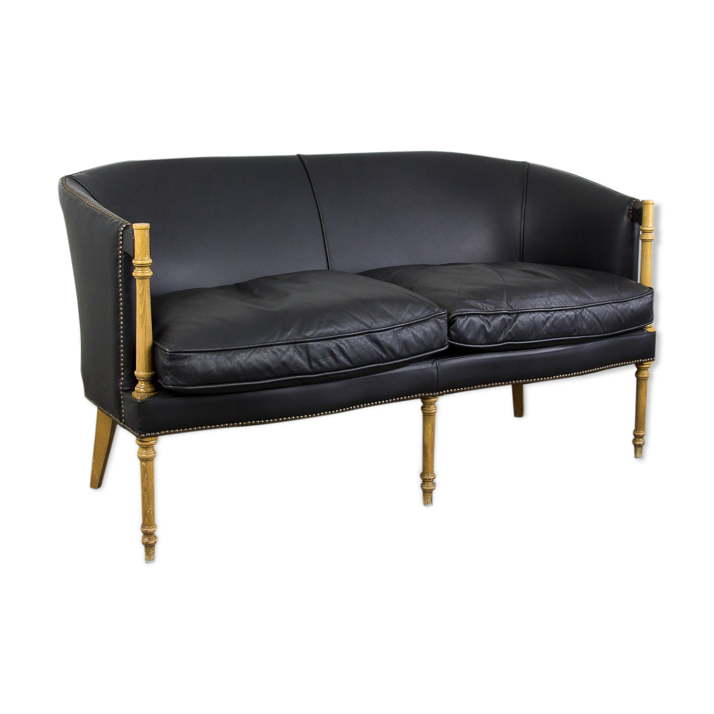 Black leather club sofa