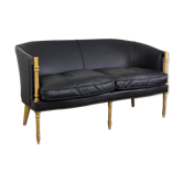 Black leather club sofa