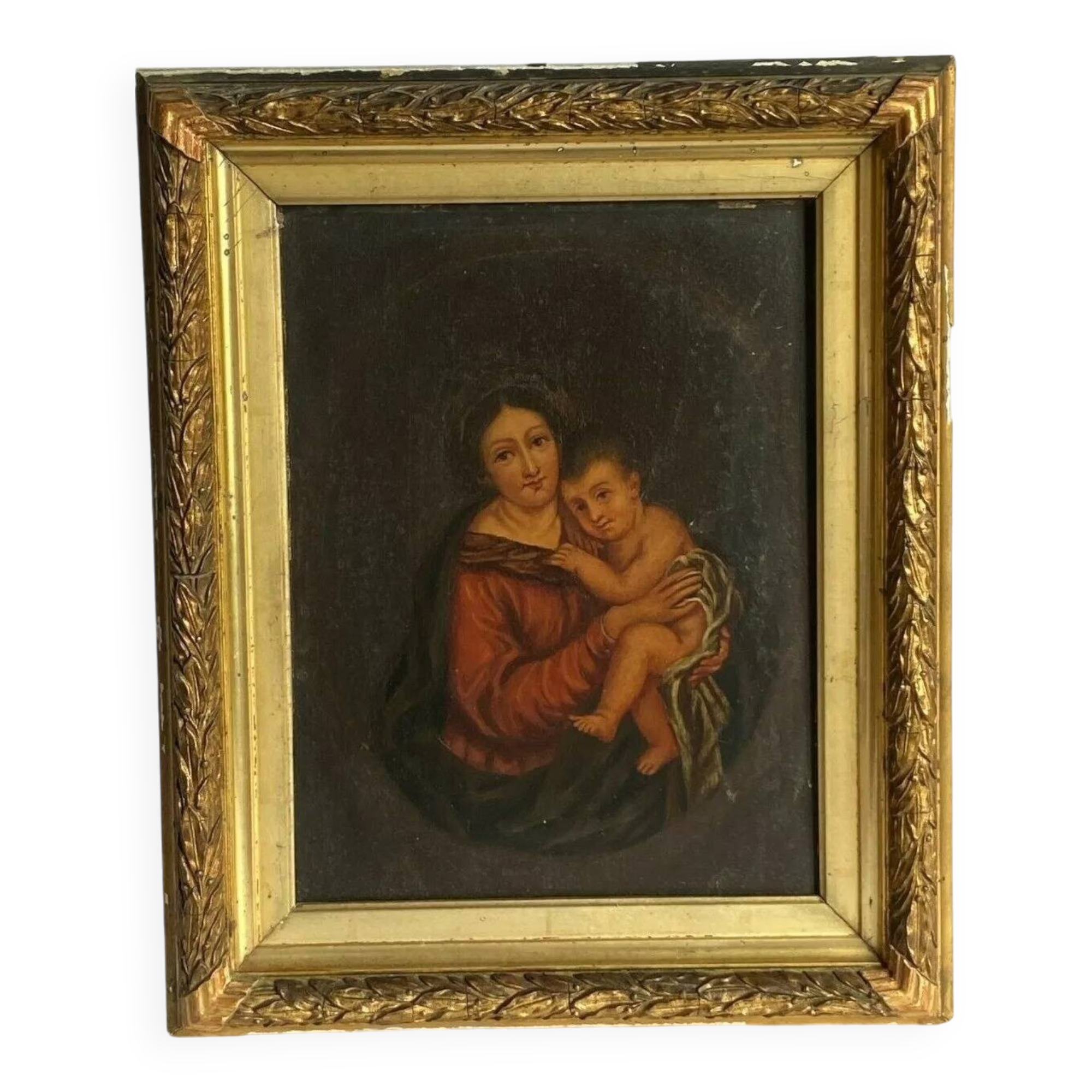 Oil Printed Panel of Madonna Baby Jesus Christ