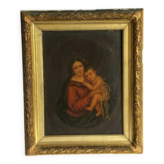 Oil Printed Panel of Madonna Baby Jesus Christ