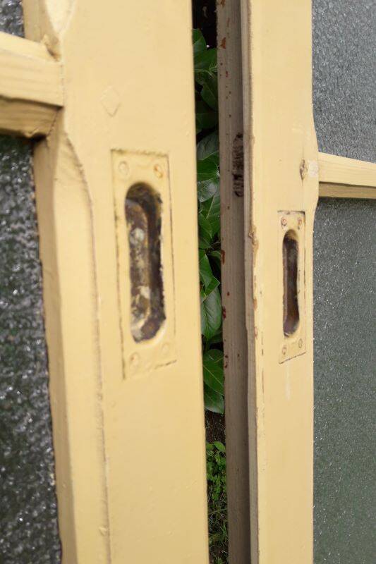 Pair of antique translucent glass sliding doors