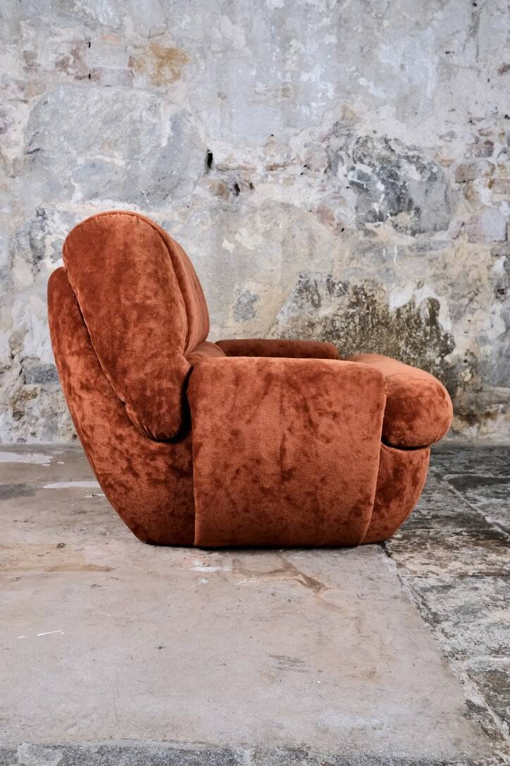 Pair of squirrel velvet armchairs, France, 1970s