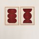 Duo of abstract paintings in burgundy on paper signed Eawy.