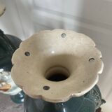 Antique Pair of Japanese Green Moriage Vases Baluster Amphora Flowers Restored