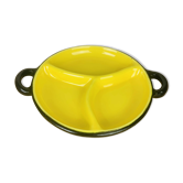 Round ceramic dish from the 50s, black and yellow