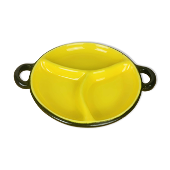 Plat rond céramique années 50 noir et jaune