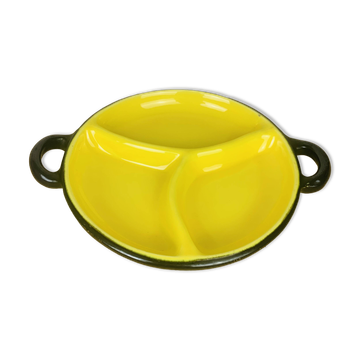 Plat rond céramique années 50 noir et jaune