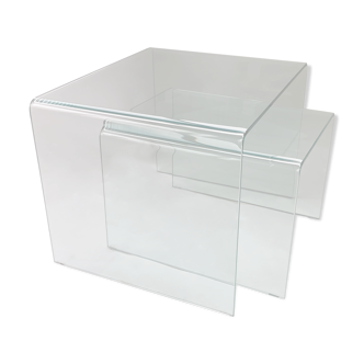 Glass nesting tables in the style of Fiam, Dutch 1980s