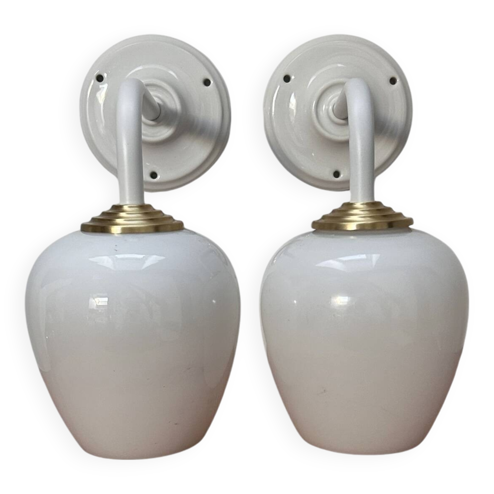 Pair of vintage white opaline wall lights